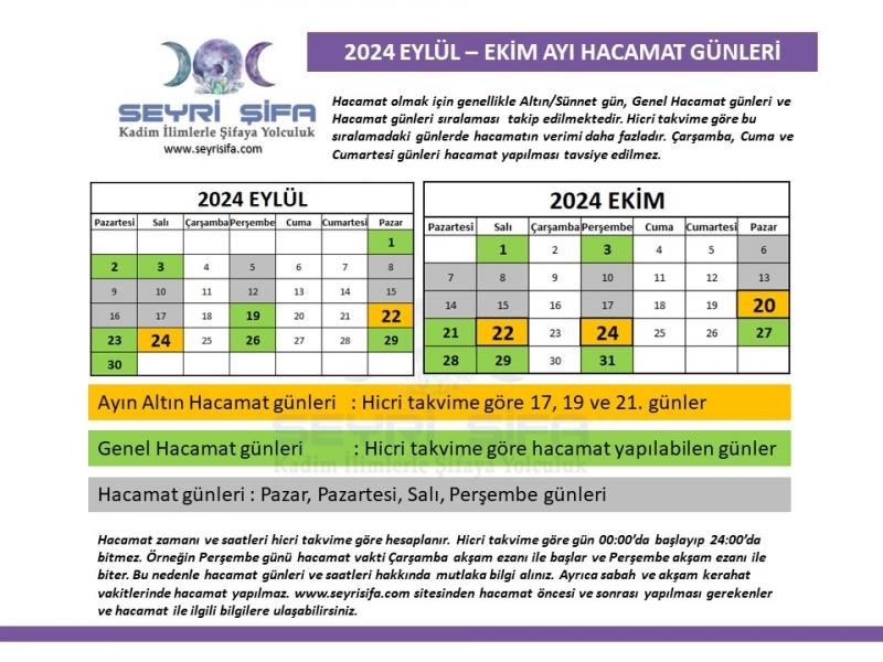 2024 Eylül Ekim Hacamat günleri